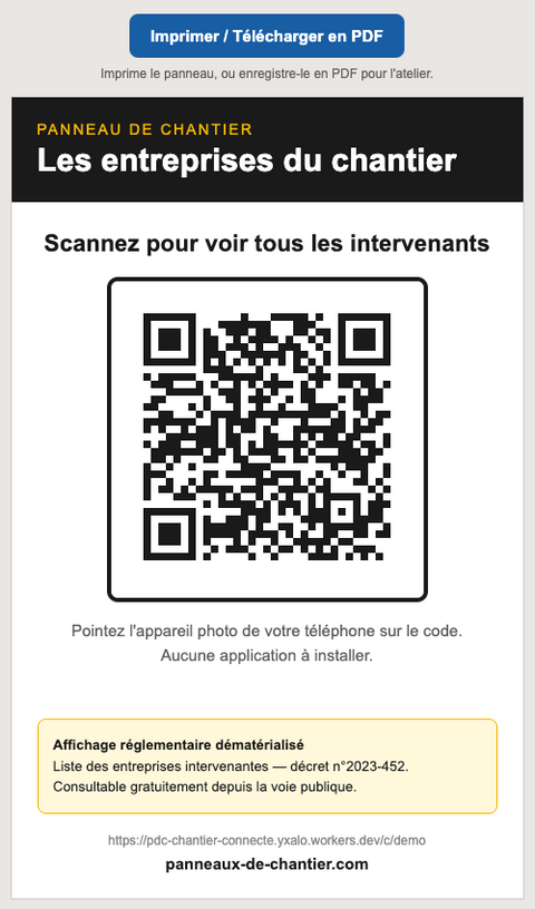 Panneau de chantier imprimable avec QR code